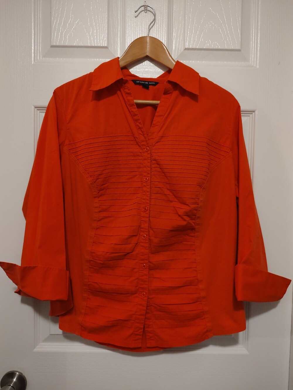 Zac & Rachel Vibrant Orange Pintuck Button-Front Blouse